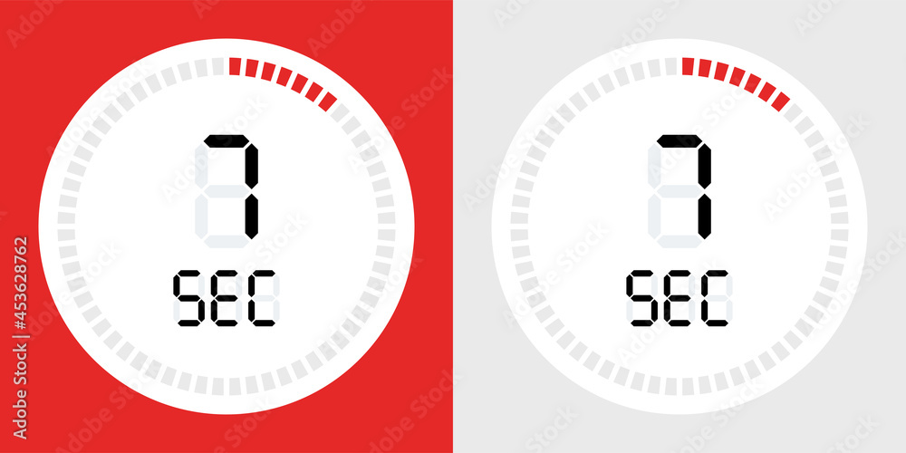 Poster Digital countdown timer icon with 7 seconds.