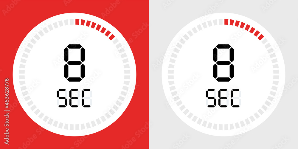 Poster 8 second timer clock. Stopwatch icon time chronometer