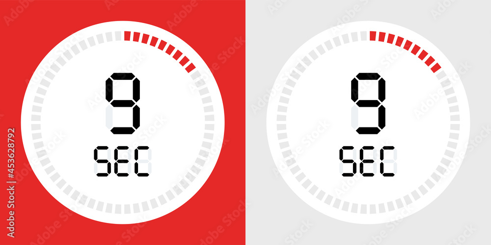 Poster 9 seconds counting timer icon. Digital timer symbol