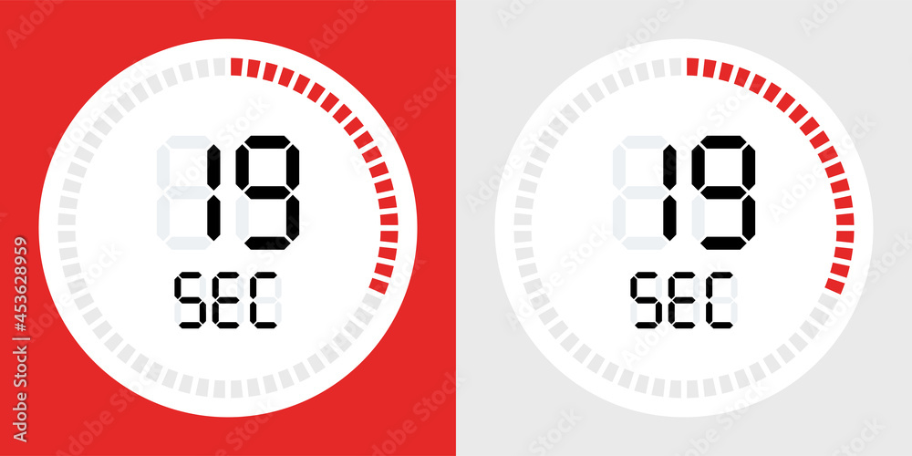 Poster 19 seconds counting timer icon. Digital timer symbol