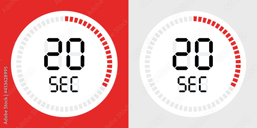 Poster 20 seconds counting timer icon. Digital timer symbol