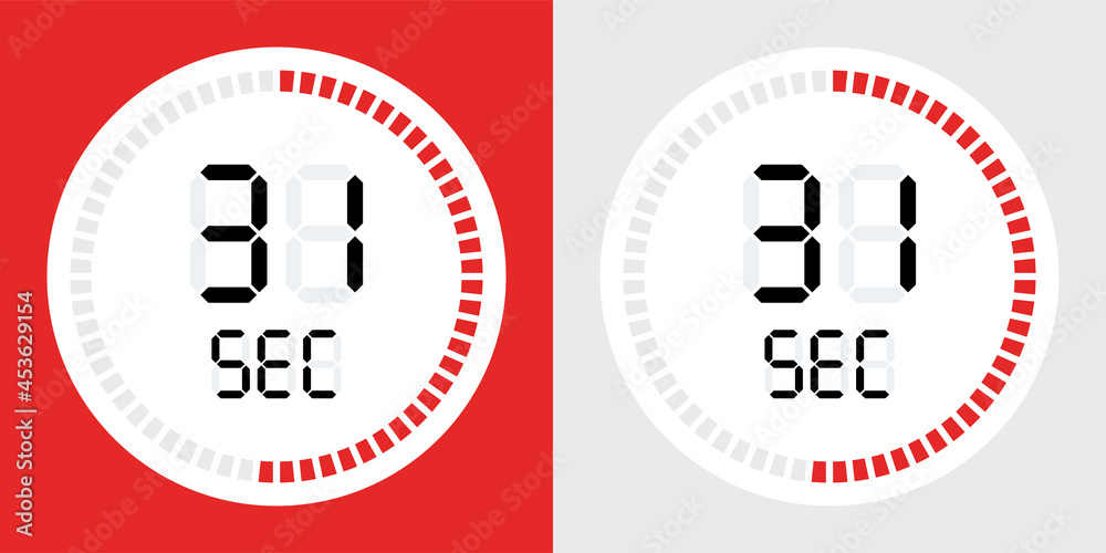 Poster Countdown timer icon. 31 seconds digital counting 