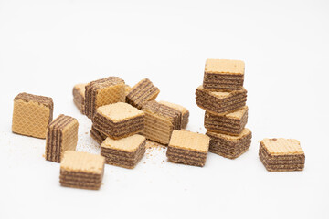 Sweet wafer cream with chocolate isolated on white background.