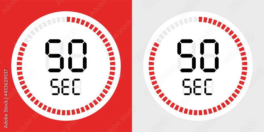 Poster Time, clock, stopwatch, timer progress circles with 50 seconds icon