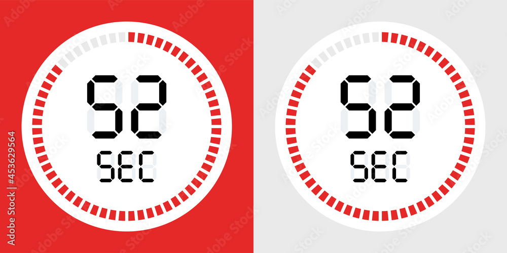 Poster Timer with 52 sec digital clock icon vector illustration.