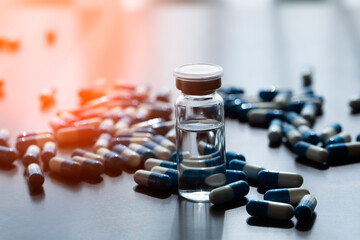 Medicine concept. Various capsules. Pills. Background. 