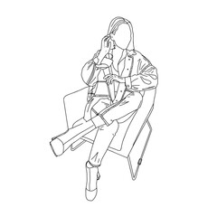 Stylish sitting girl-linear style, isolated on white Vector illustration.