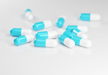Medicine capsule on white background, medicine, covid-19 prophylaxis, 3D rendering
