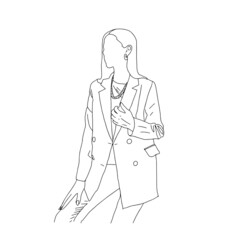 Business woman drawn in a linear style for a magazine cover design. Vector illustration.
