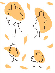 Autumn cards. Abstract postcard for the autumn theme. Autumn trees with abstract elements. Doodle background, postcard, card for decoration