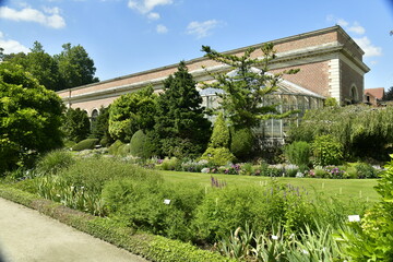 Fototapeta premium Aménagement paysagère à la végétation luxuriante au Jardin Botanique de Louvain (Leuven) en Brabant Flamand 