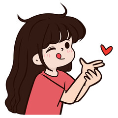 Vector illustration of the cute girl while sticking out her tongue and throwing love icon
