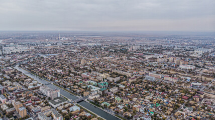 the city of astrakhan in russia from a height - obrazy, fototapety, plakaty