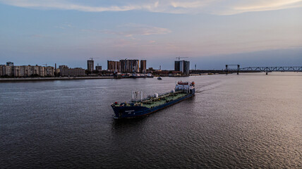 Naklejka premium a ship on the volga in astrakhan