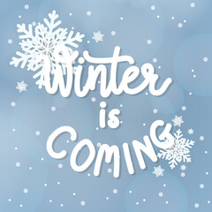 Naklejka na ściany i meble Winter is coming with snowflake ,Winter design background for content online or web, banner and template, Simple cartoon flat style. illustration Vector EPS 10