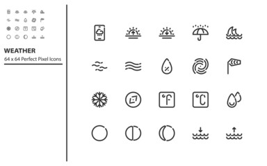 Fototapeta na wymiar set of weather line icons, temperature, climate, forecase, cloud, rain