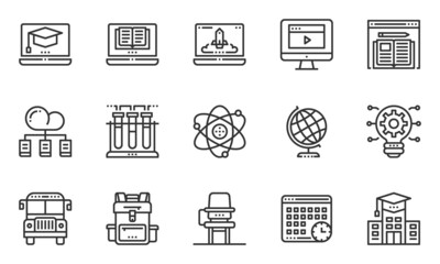Education Study Online Icons Vector, Laptop, Technology, E-Learning