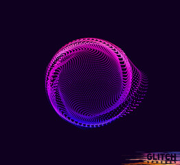 Abstract vector colorful mesh on dark background. Futuristic style card. Corrupted point sphere
