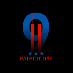 USA Patriot Day banner with high rise towers of New York along with twin tower world trade center. Minimal Design. - obrazy, fototapety, plakaty