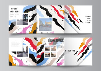 Vector layout of square covers design templates for trifold brochure, flyer, magazine, cover design, book design, brochure cover, creative agency, corporate, business, portfolio, pitch deck, startup.