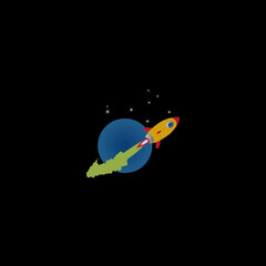 Moon rocket logo. Rocket logo design around planet vector illustration.