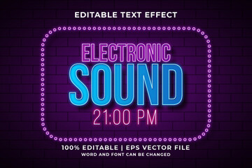 Electronic Sound editable text effect neon 3d template style Premium Vector