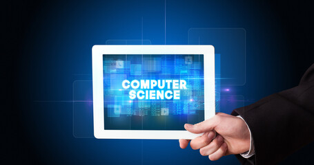 Person holding tablet, technology concept