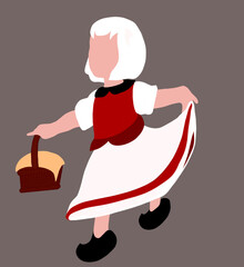 girl with basket . cartoon / illustration / vector . woman .