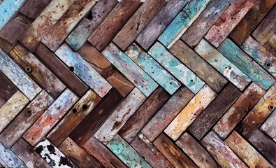 Rustic wooden mosaic texture. Creative wood background. Patterned and textured grunge wall. Natural...