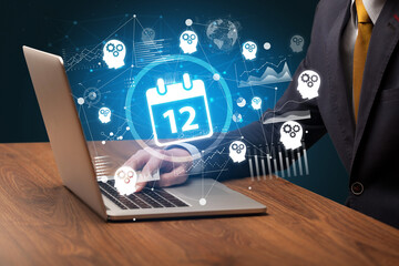 Business hand working on laptop, successful business concept