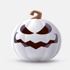 Jack O Lantern. 3D illustration of Halloween white pumpkin with funny face expression. Isolated.