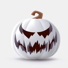Jack O Lantern. 3D illustration of Halloween white pumpkin with funny face expression. Isolated.
