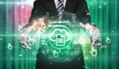 Businessman holding technology icon concept