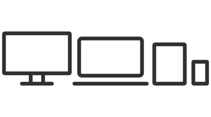 Set of device icons: smartphone, tablet, laptop and desktop computer. Vector illustration.