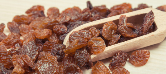 Fresh healthy raisins containing vitamins and minerals. Nutritious eating