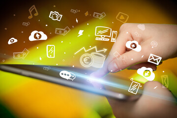 Close-up of a touchscreen with hand drawn icons