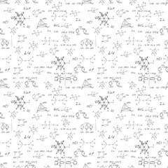 Hand draw chemistry pattern on white background. Back to School seamless pattern. Science lab subject. Education notes in exercise book page. Chemical study paper. Endless illustration. Vector.