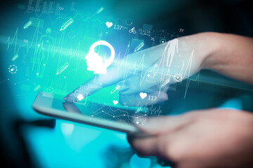 Close-up of a touchscreen with healthcare icons