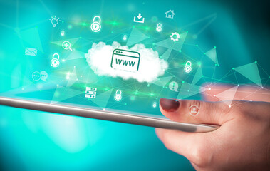 Close-up of a touchscreen with technology icons