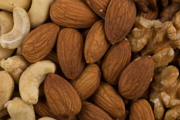 mixed nuts background above closeup