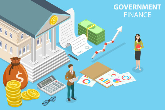 3D Isometric Flat Vector Conceptual Illustration of Government Finance, Public Money Management
