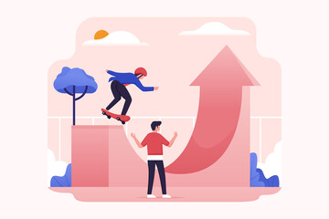 executive on skateboard with rising growth chart © namanoid.studio