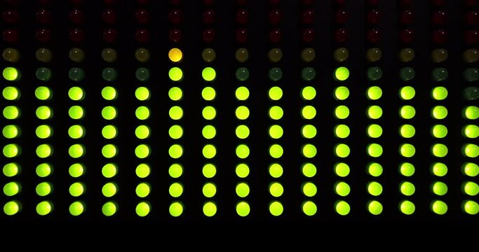 Loopable close-up of a led light meter of audio frequencies for vintage audio control room