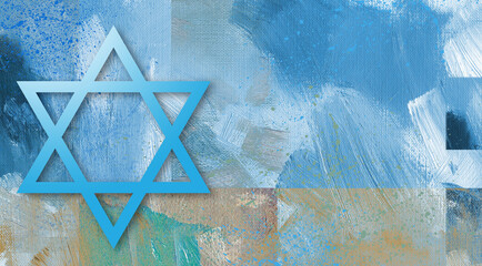 Graphic abstract Star of David  brush stroke background blue metallic - obrazy, fototapety, plakaty