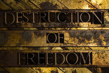 Destruction of Freedom text on vintage textured silver grunge copper and gold background