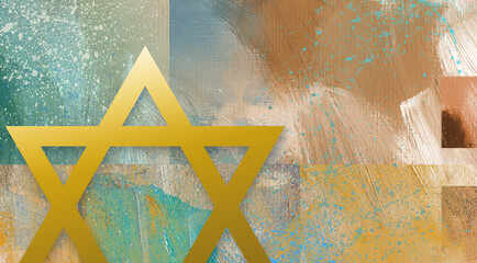Graphic abstract Star of David  brushstroke background gold cropped