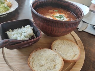food in brown dark and earthenware dishes
