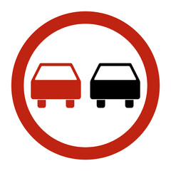 No overtaking warning road, prohibition transportation icon, car forbidden information vector illustration