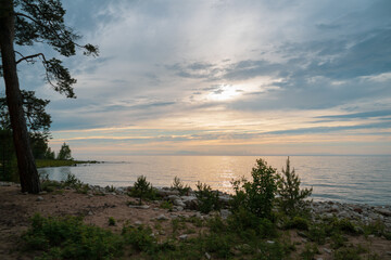 Picturesque view of Lake Baikal in sunrise .Rift lake located in southern Siberia, Russia. The largest freshwater lake by volume in the world. A Natural Wonder Of The World.