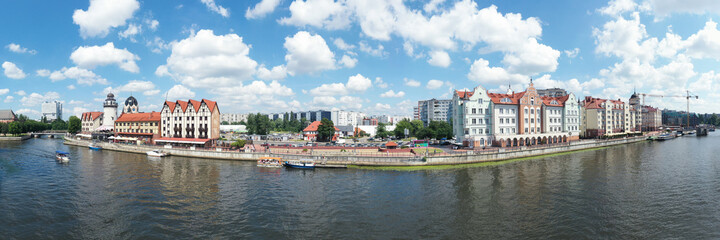 The Fishing Village in center of Kaliningrad. Russian destination. Panorama aerial view